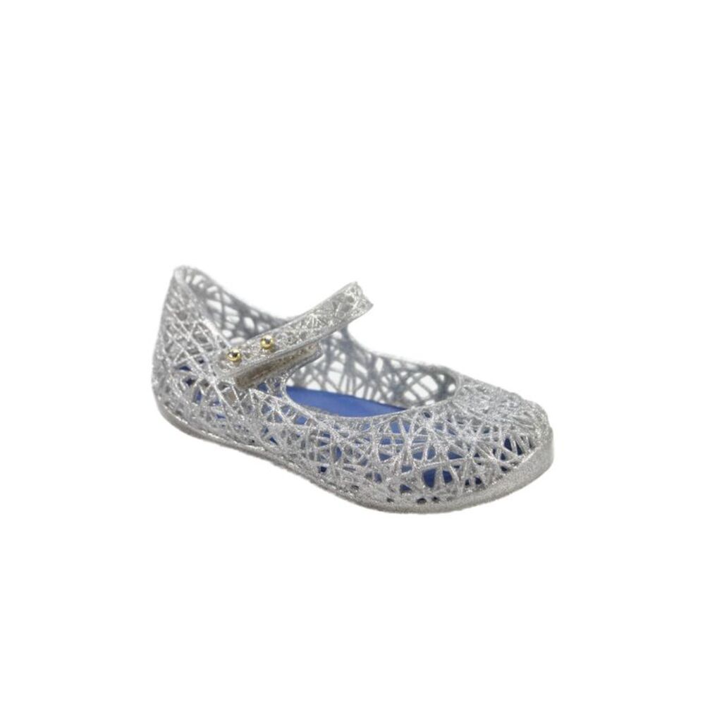 Mini Melissa x Campana Girls Metallic Rubber Mary Jane Ballet Flats Silver 7